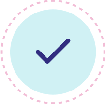 Navy blue checkmark on a circular light blue background 
